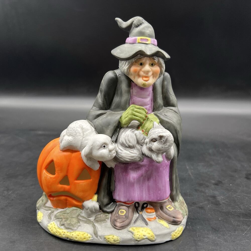 Vintage Halloween Witch Pumpkin Rabbit & Cat Made In Taiwan Purple Black Orange